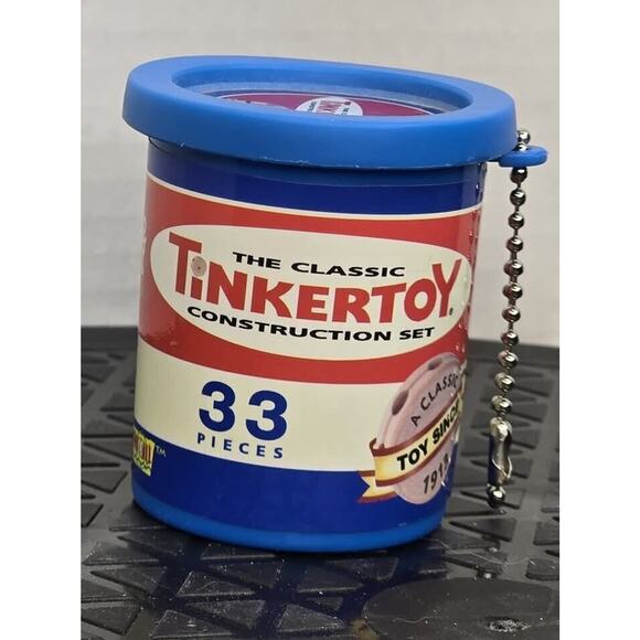 Miniature Classic TinkerToy Construction Set 33 Pc Keychain 1999 Hasbro Complete - Picture 1 of 2